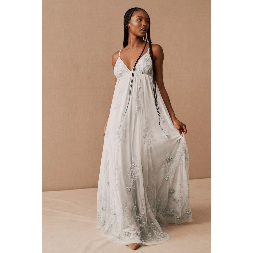 Anthropologie X Bhldn Jules Beaded Embellished Maxi Dress Mint $368 Sz 10